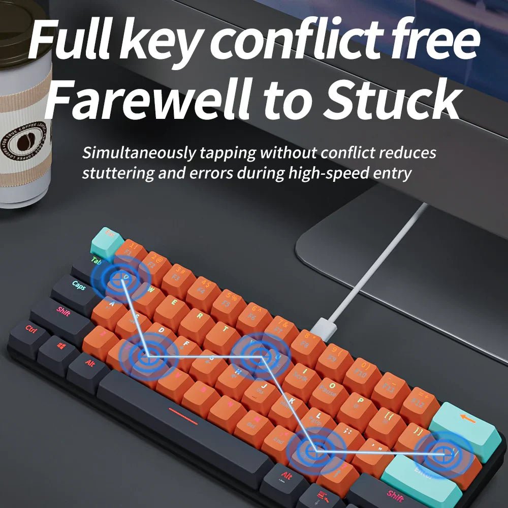 USB Mini Mechanical Gaming Keyboard 61 Key Red Switch